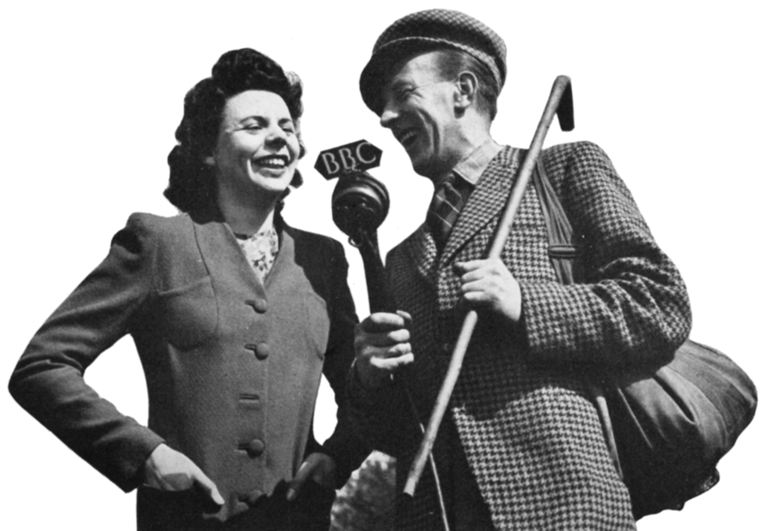 A woman and a man with a microphone